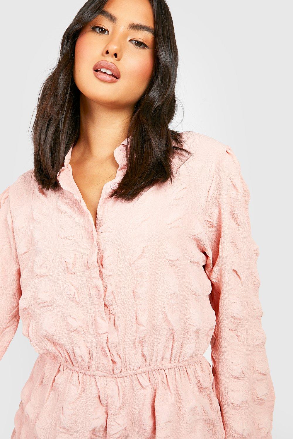 Textured Shirt Playsuit | boohoo